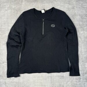 Vintage Harley Davidson Shirt Womens Large Black‎ Long Sleeve Y2K Rhinestones